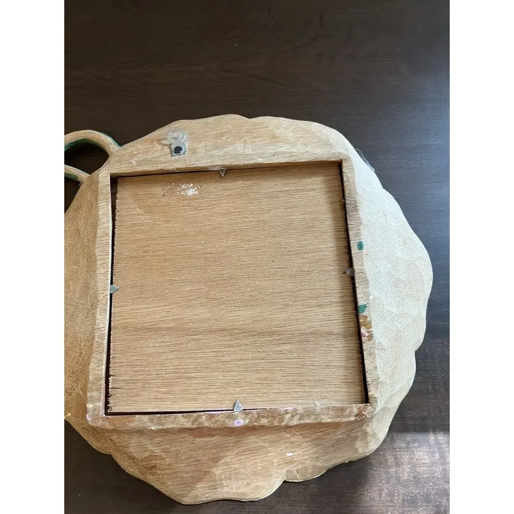 VTG Cottagecore Wooden Floral Wall Mirror Pink/Yellow/Green Frame Wall Mounted